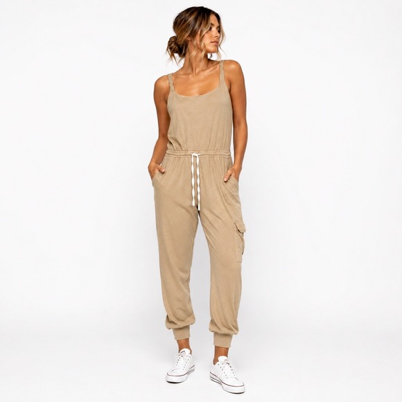 n:PHILANTHROPY Pants - n:philanthropy Tan Utility Cargo Jumpsuit Size L Cotton Drawstring Beige